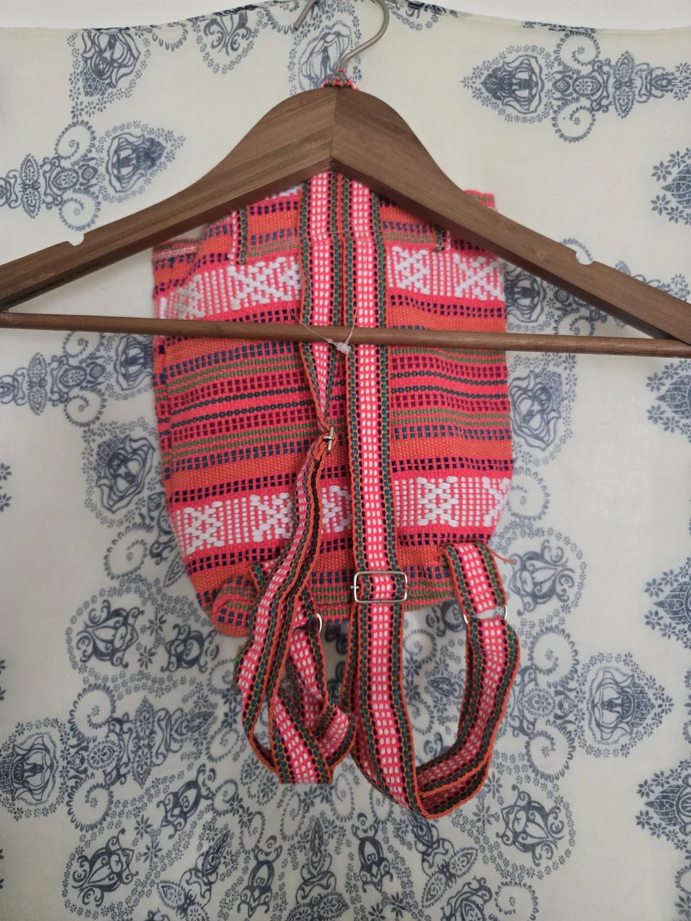 Guatemala Fundraiser Handwoven Coral & Red Striped Backpack Small Handbag Purse